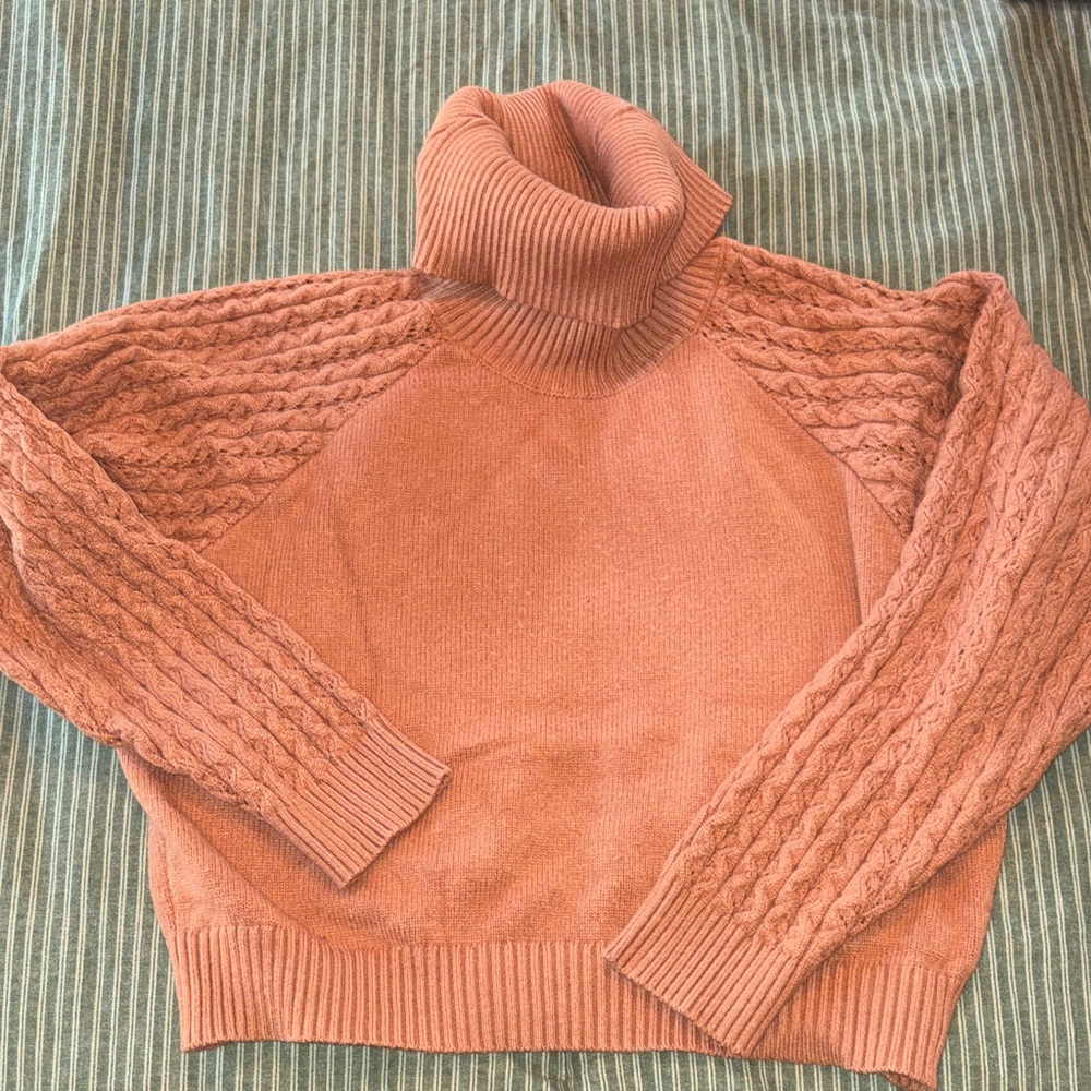 Cozy Cable Knit Turtleneck Sweater - Tan